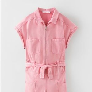 Pink denim jumpsuit